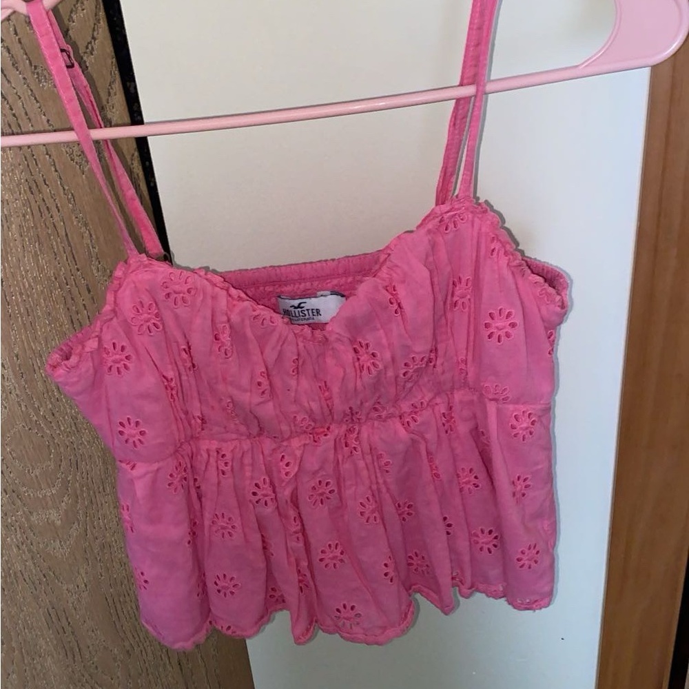 Hollister Pink Floral Eyelet Top